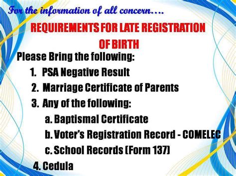 requirements for late registration of live birth|Birth Certificate .